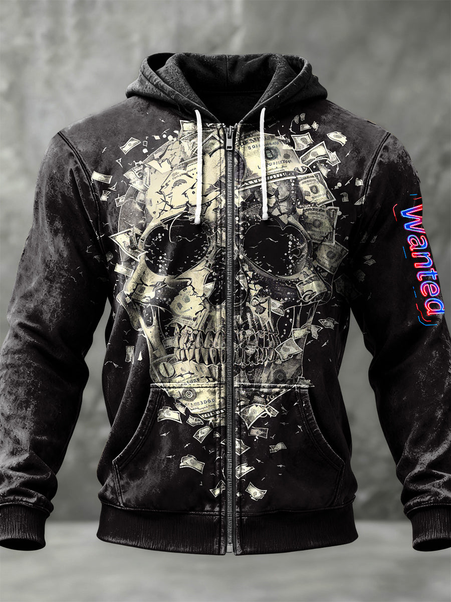 Retro abstraktní lebka casual zipper hoodie