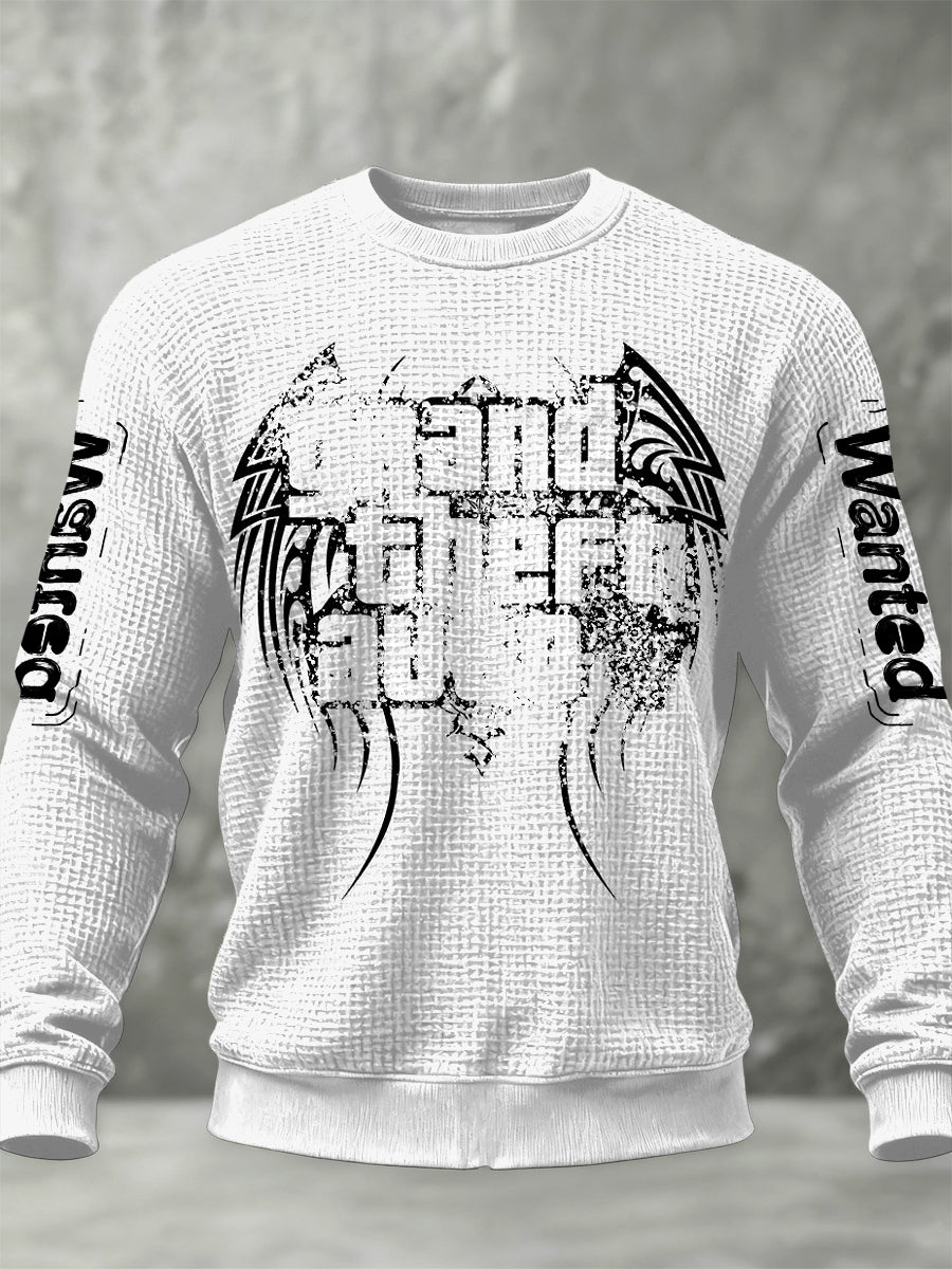 Retro gta totem casual wffle weave crewneck pullover