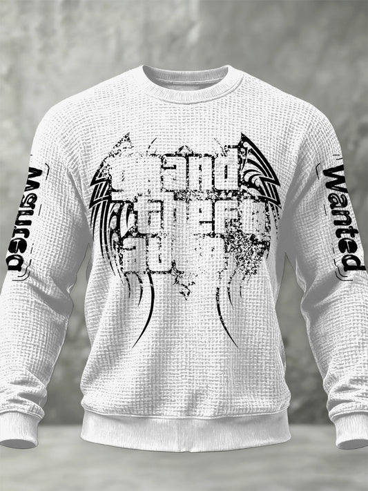 Retro gta totem casual wffle weave crewneck pullover