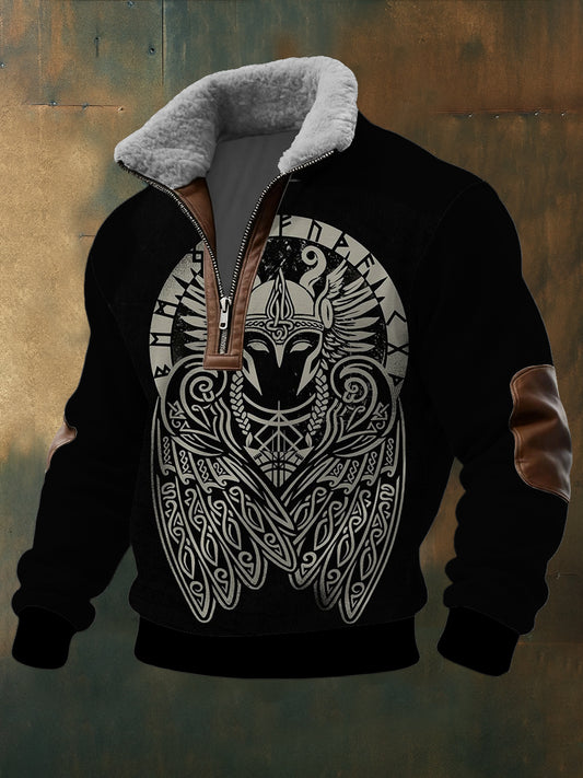 Mens norse valkyrie print sherpalined zip sweatshirt