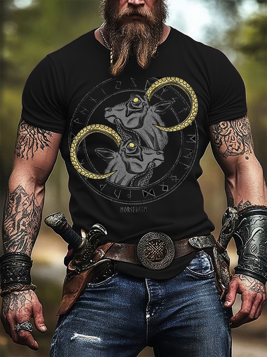 Mens norse goat & rune print tshirt