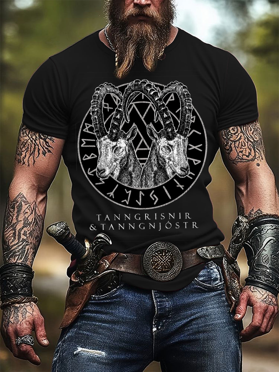 Mens tanngrisnir & tanngnjóstr goat print tshirt