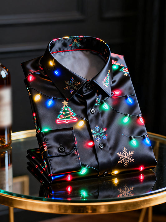 Vánoční atmosféra light business casual satin s dlouhým rukávem košile