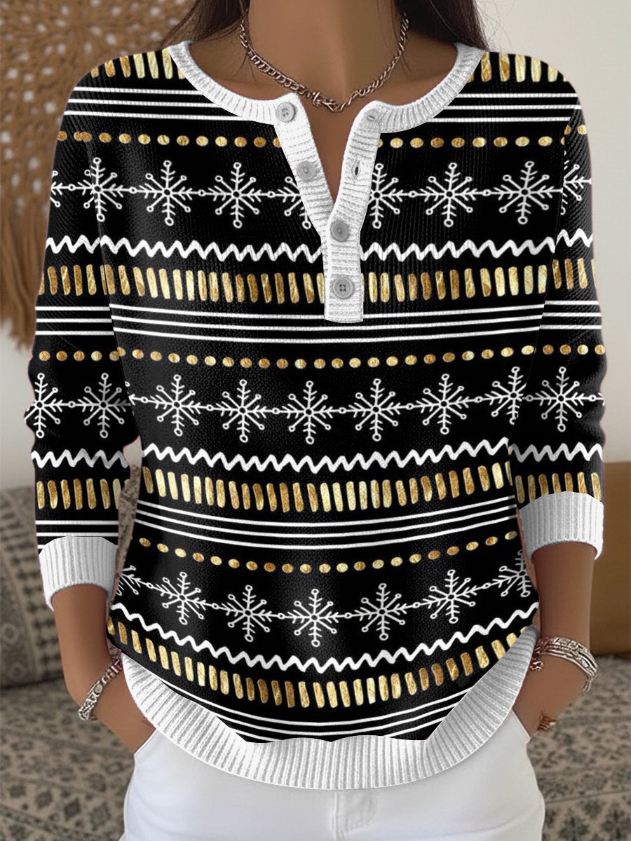 Dámské černé vánoce snowflake henley neck svetr