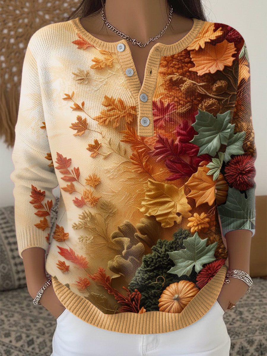 Ženské díkuvzdání maple leaf 3d henley neck jumper