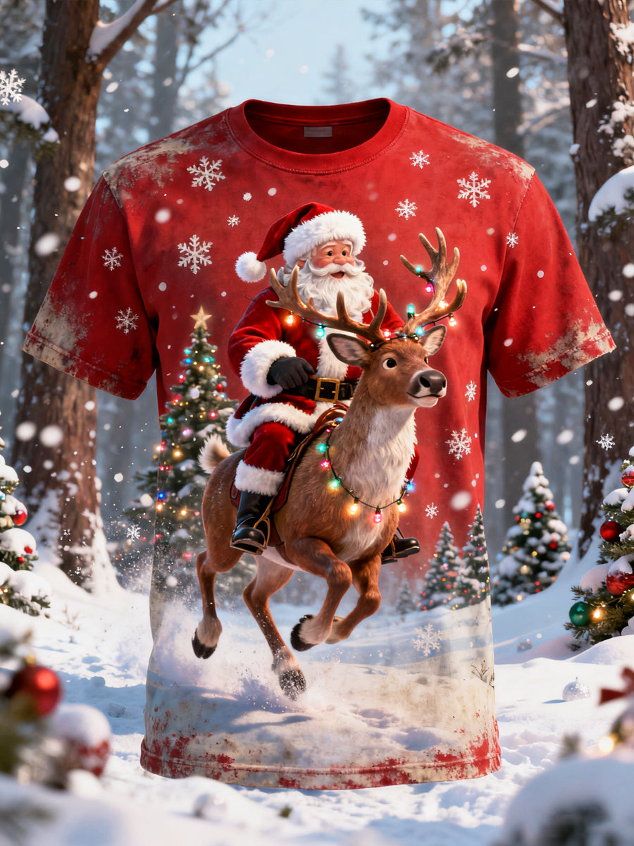 Retro vánoční santa soby neformální tričko