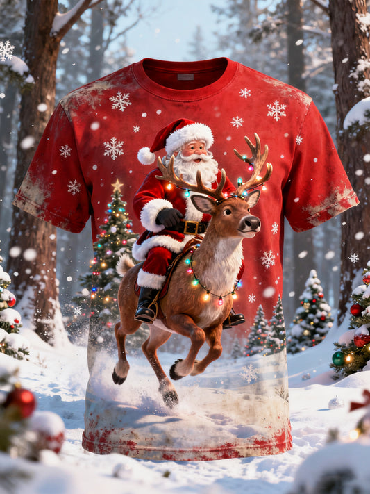 Retro vánoční santa soby neformální tričko