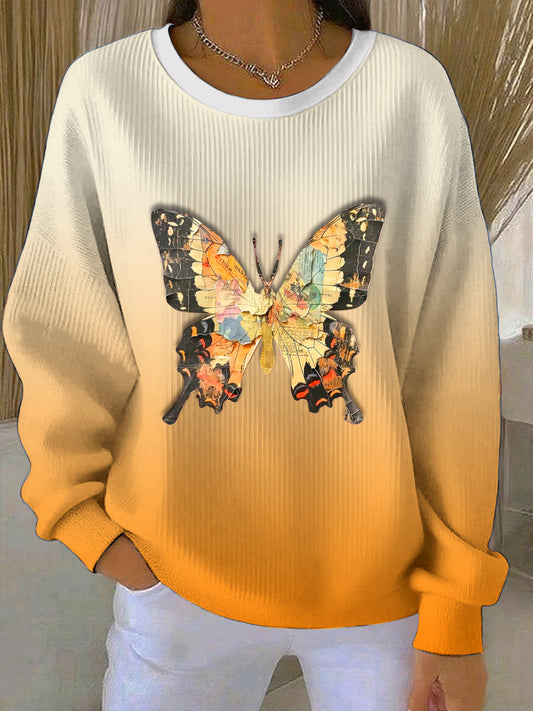 Dámské oranžové gradient butterfly casual sweatshirt