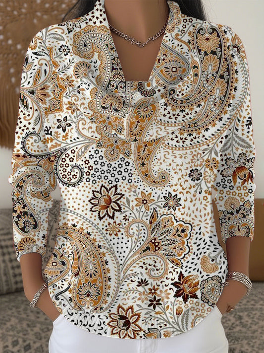 Dámské klasické béžové paisley tisk krabice krku svetr