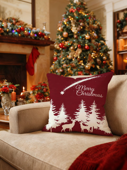 Vánoční polštář s červeným "veselé vánoce" jelena & strom design