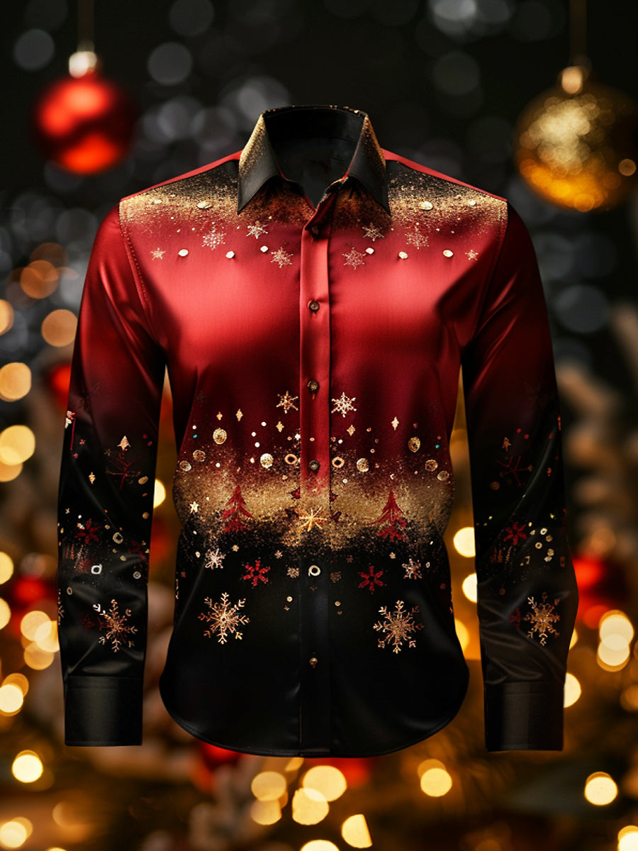 Vintage vánoční gradient snowflake highend satin business shirt