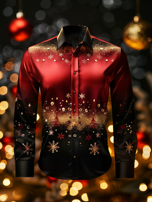 Vintage vánoční gradient snowflake highend satin business shirt