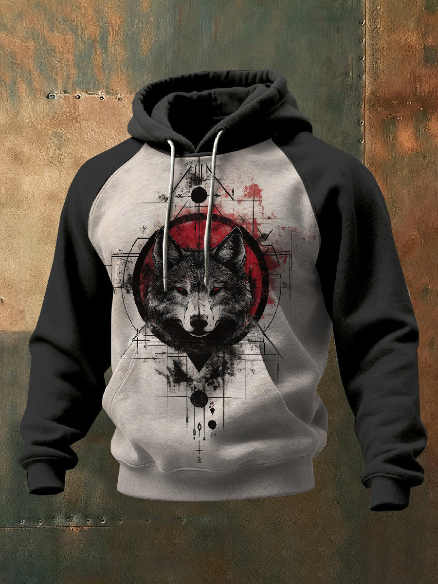 Pánské vintage viking tisk mikina s kapucnou