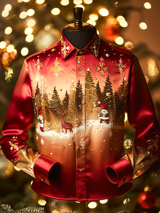 Vintage vánoční sníh scéna highend satin business shirt