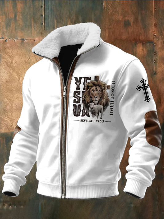 Retro jesus animal lambskin patchwork zipper bunda