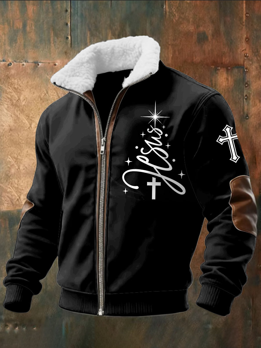 Retro ježíština vánoční jehňata patchwork zips bunda