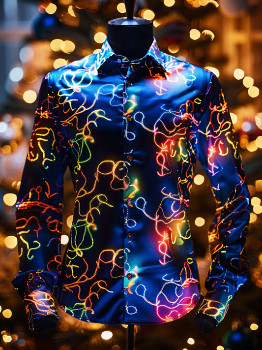 Retro vánoční neon string lights highend satin business shirt