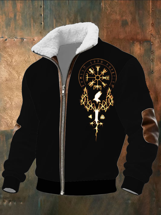 Pánské žhavé yggdrasil strom tisk sherpalemovaný zip bunda