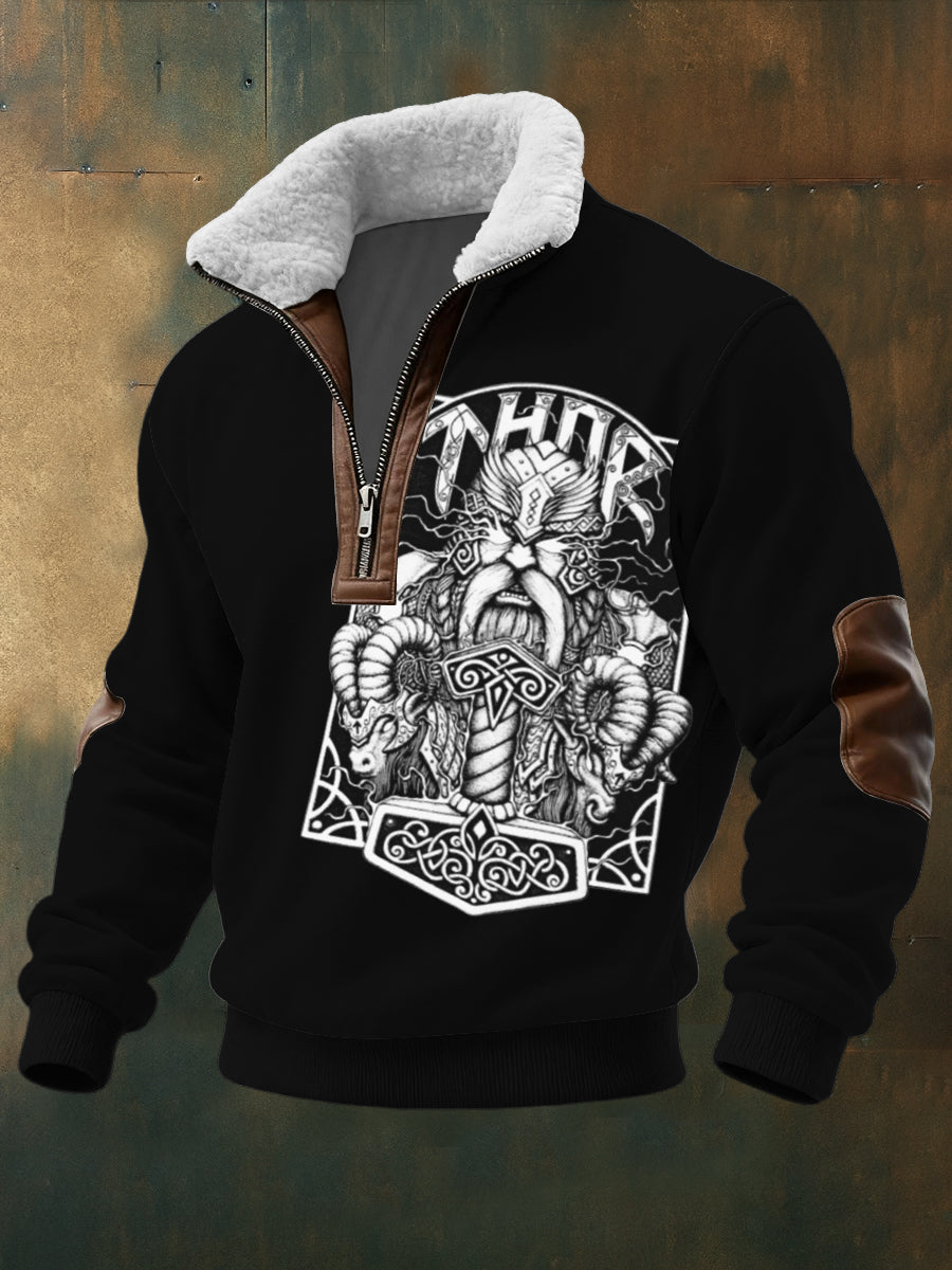 Pánové thor & hammer print sherpalined zip sweatshirt