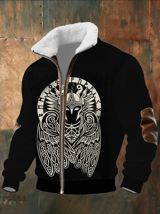 Pánské viking valkyrie print sherpalemovaný zip bunda
