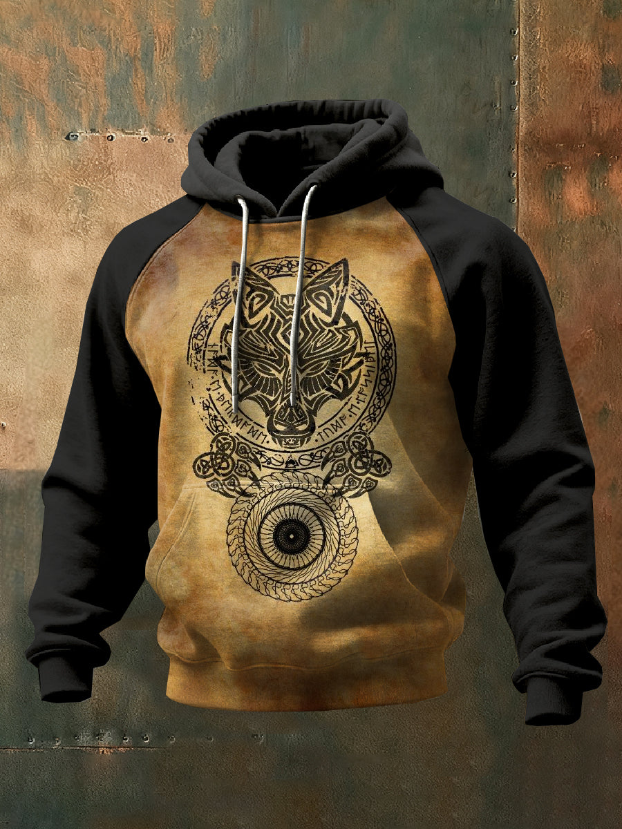 Pánské vintage viking tisk mikina s kapucnou