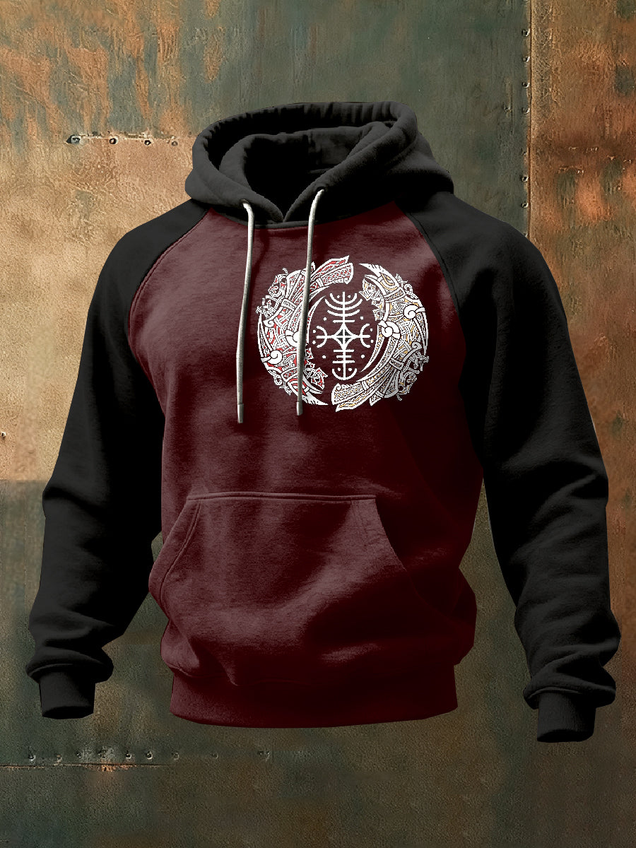 Pánské vintage viking tisk mikina s kapucnou