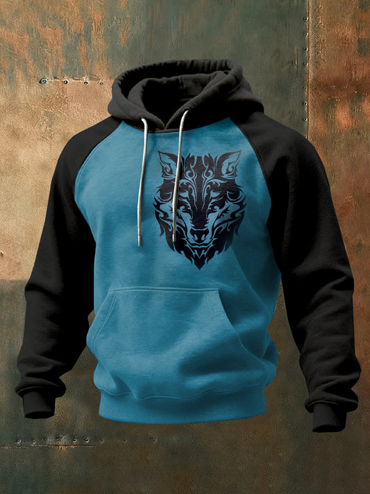 Pánské vintage viking tisk mikina s kapucnou