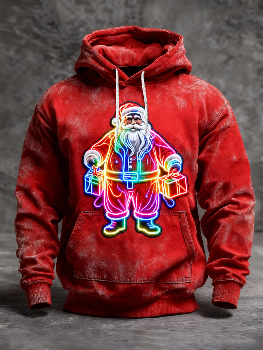 Retro christmas neon santa casual hoodie