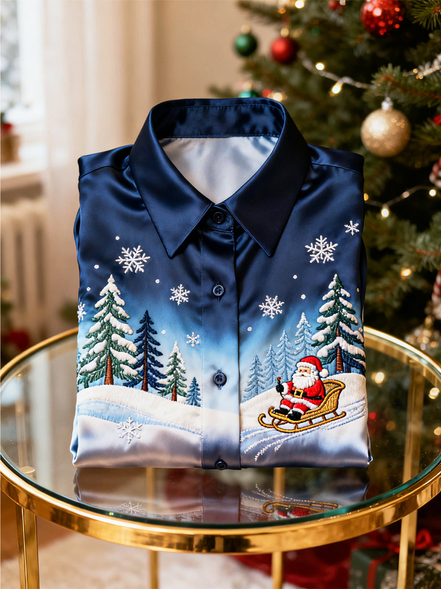 Retro vánoční sníh santa claus satin business shirt