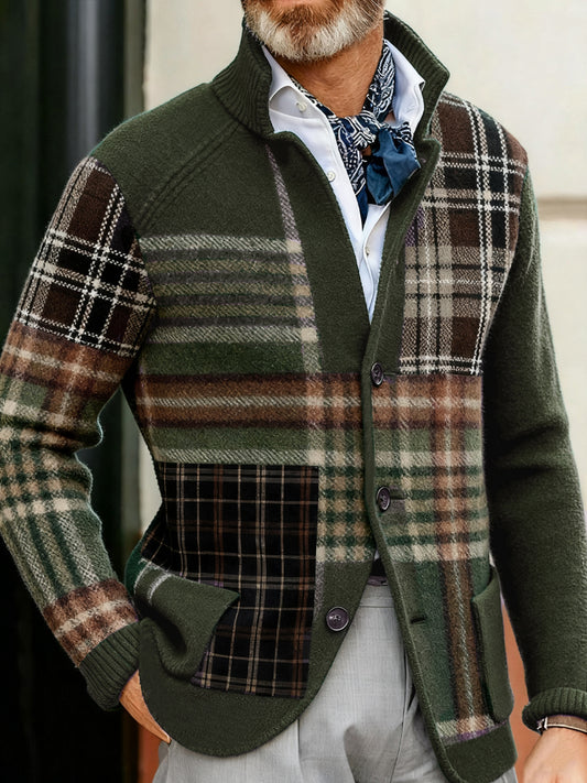 Pánské vintage plaid patchwork fleecelemované každodenní obojek bunda