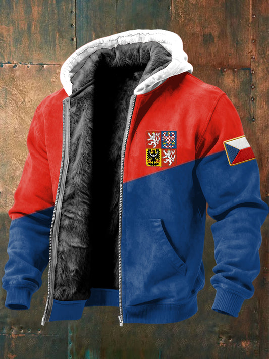 Retro flag emblem geometrické fleecelemované kabát s kapucinou