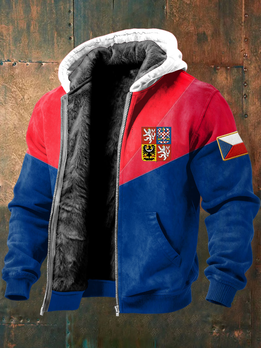 Retro vlajka geometrický odznak casual fleecelined hoodie