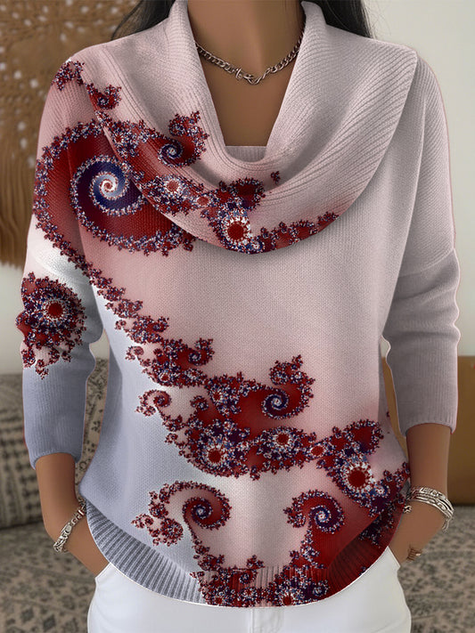 Dámské fialové květinové pletené svetr