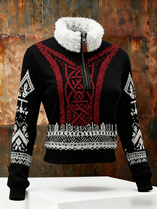 Ženské vikingské keltské uzel runy fleecelemovaný zipper hoodie