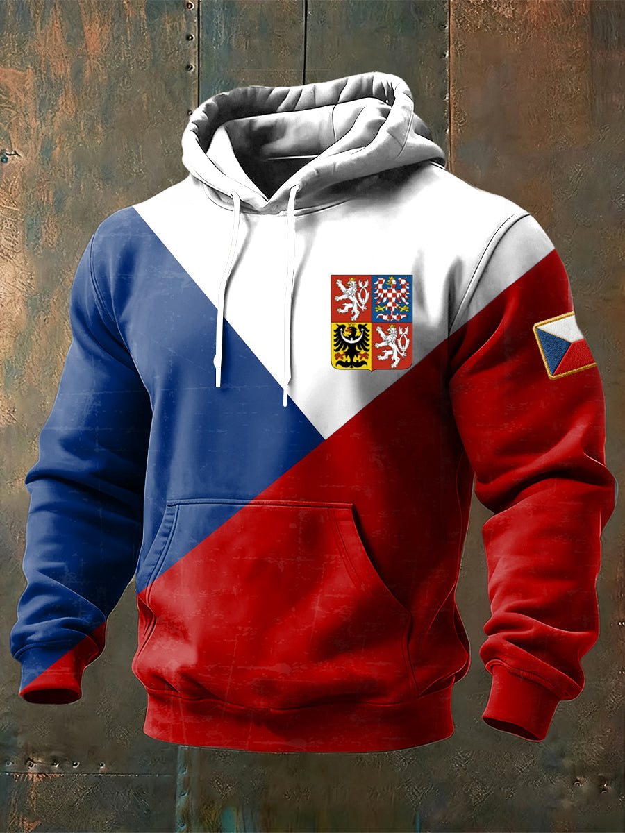 Retro vlajka geometrické patchwork casual hoodie