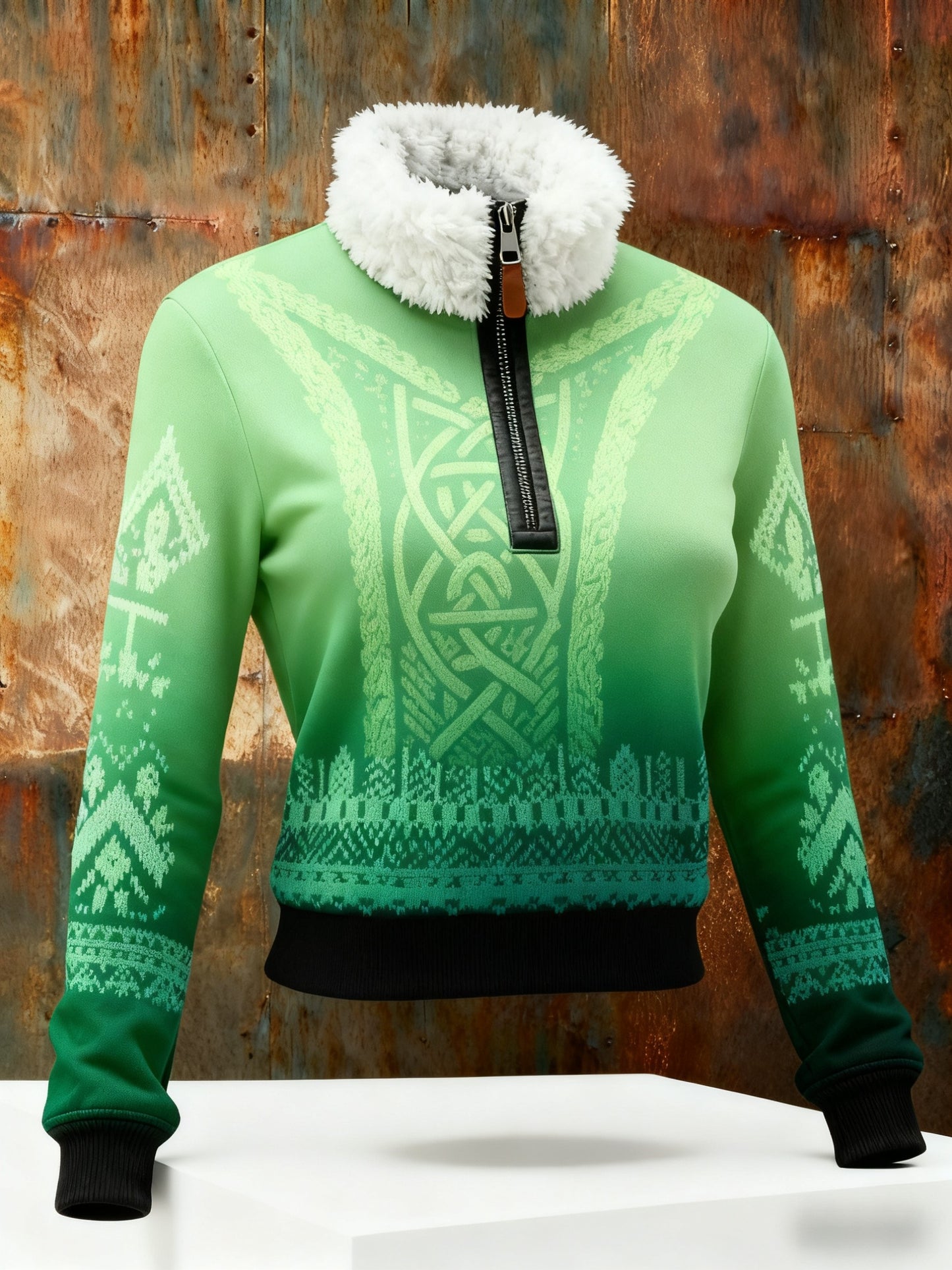 Ženský viking keltský uzel runy gradient fleecelemovaný zips hoodie