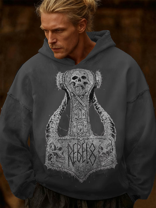 Pánské šedé lebky kladivo "rebelové" tisk mikina