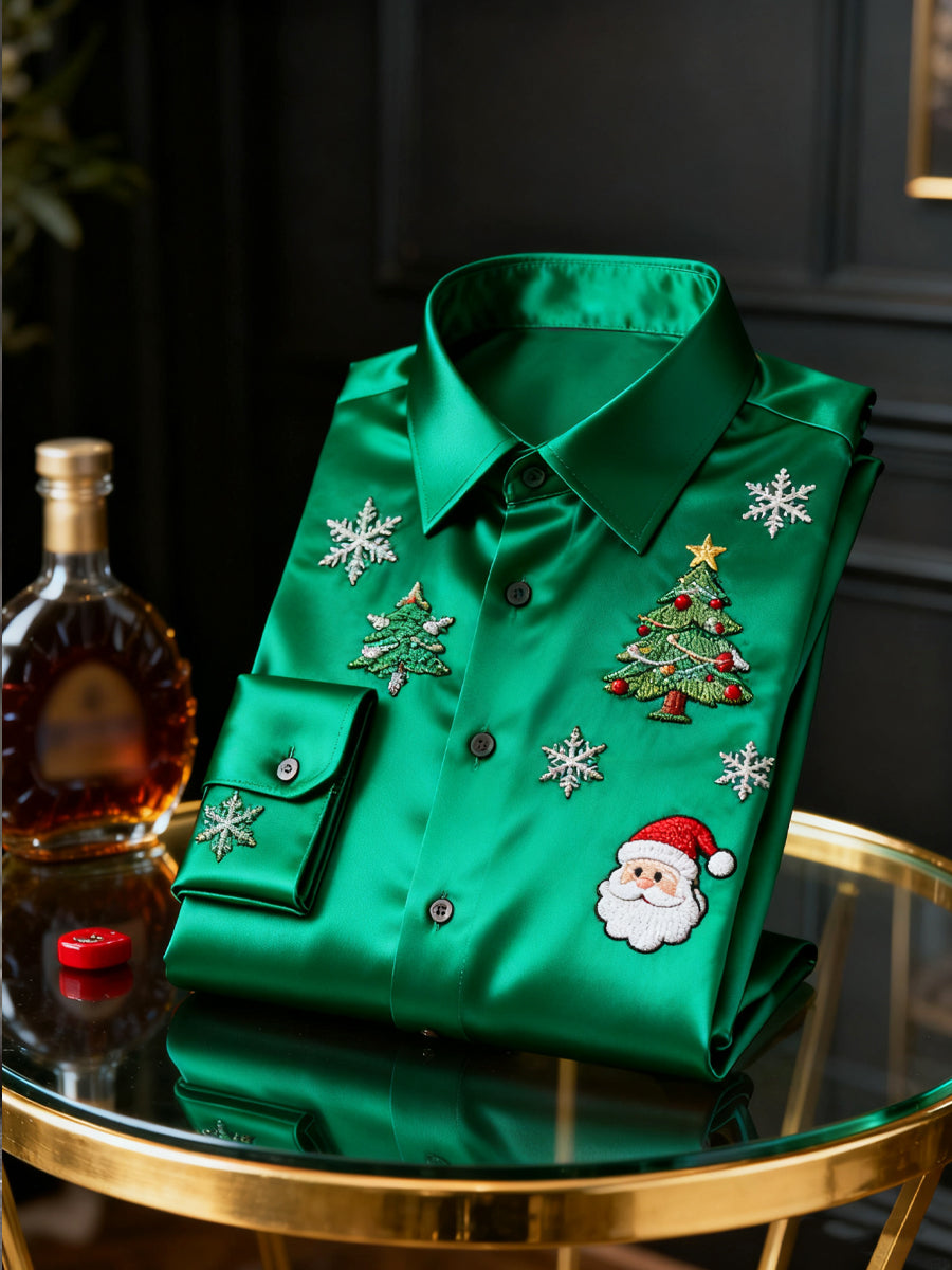 Vintage christmas tree premium satén s dlouhým rukávem košile