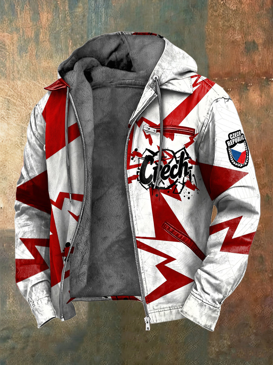 Pánské pláště s kapucinou v českém stylu s graffititištěné fleece