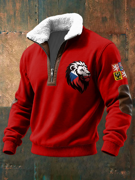 Retro flag lion emblem lambswool pullover