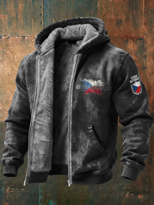 Pánské české vlajky minimalistická tmavě šedá fleecová bunda