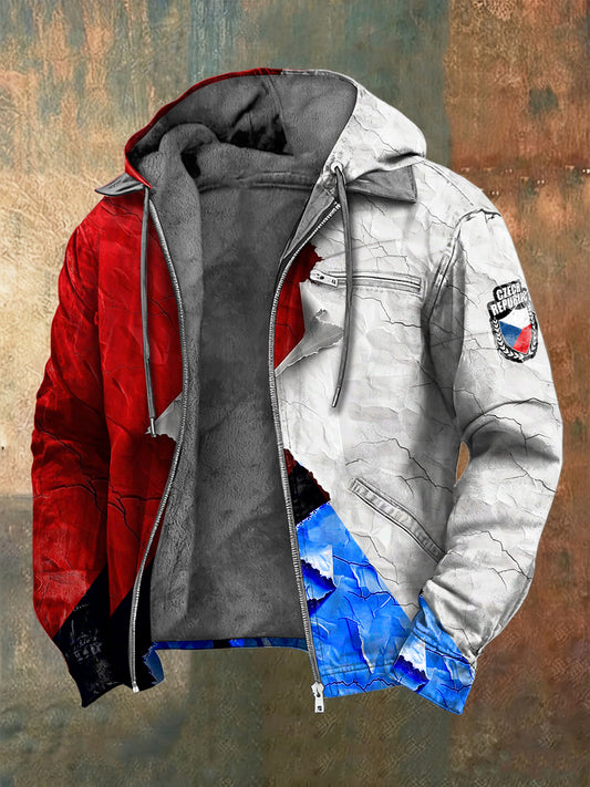 Pánské české vlajky fleecelemované kabát s kapucinou