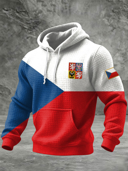 Retro flag patchwork casual waffle hoodie