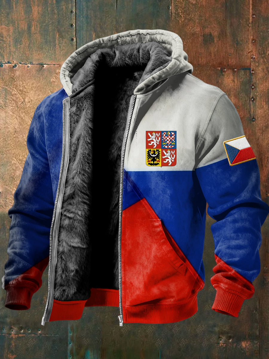 Retro abstraktní geometrická vlajka casual fleecelemované kabát s kapucinou