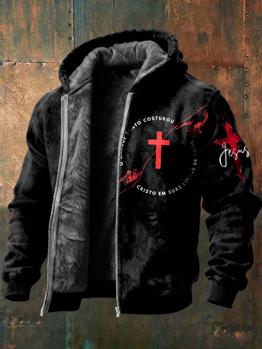 Retro jesus redemption fleecelined with hooded jacket