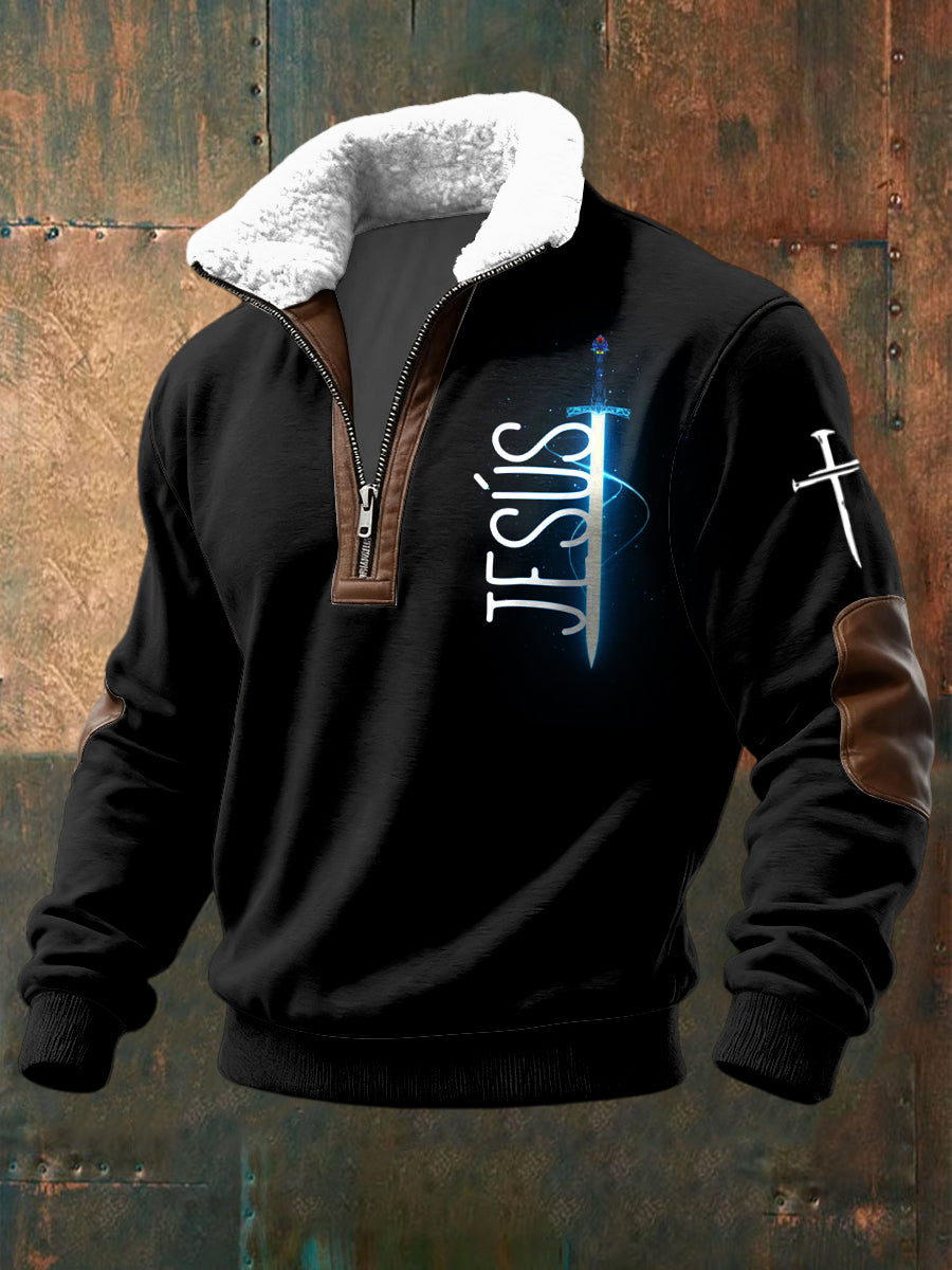 Retro ježíšovo inspirované casual shearling patchwork pullover