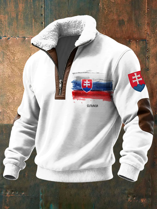Retro abstraktní inkoustumyté slovenské vlajky lambswool golier pullover