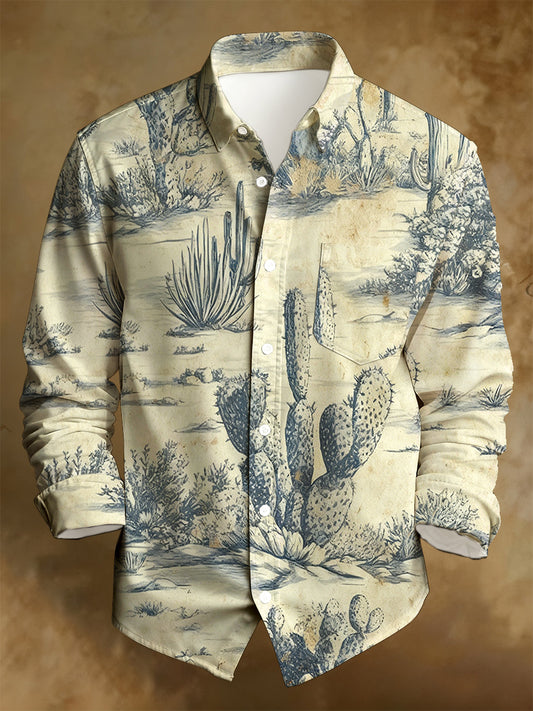 Pánské obchodní styl retro distresované tištěné s dlouhými rukávy