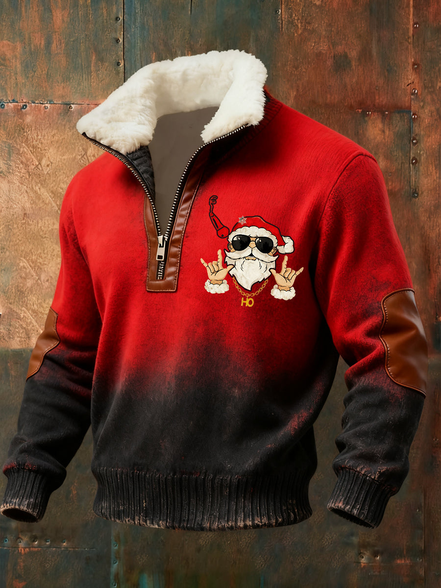 Retro rock santa claus lambswool golier zips pullover svetr