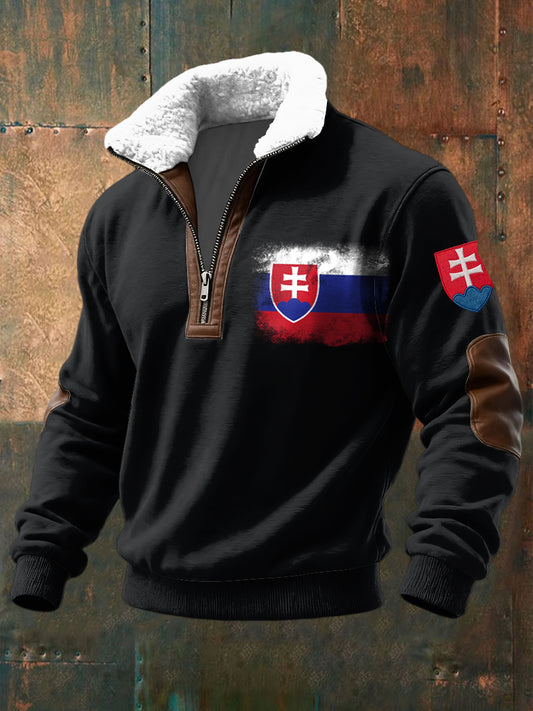 Retro abstraktní slovenská vlajka jehňata vlna golier pulóver